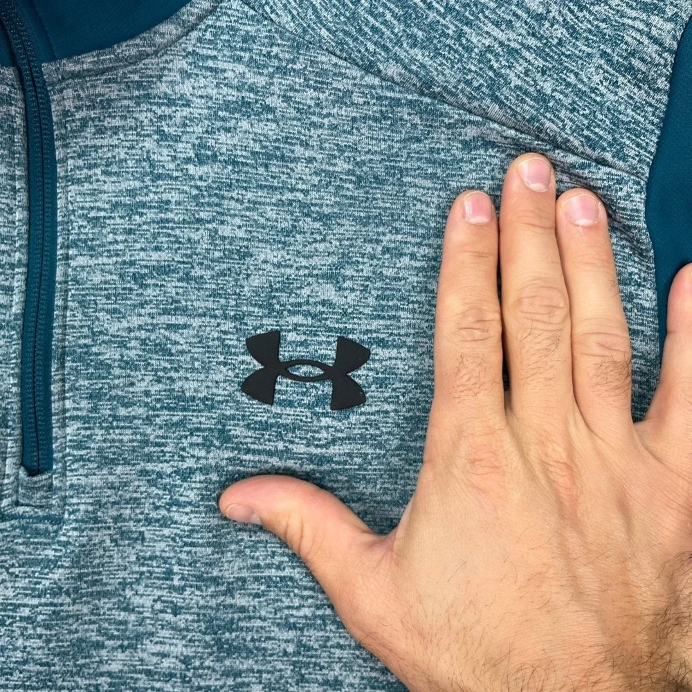 Under Armour Mens Medium M/M Teal Grey Heather 1/4 Zip Pullover Sweatshirt Green